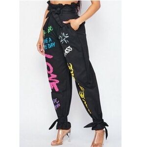 NWOT KTOO Graffiti Tie Bottom Pants (Size M)
